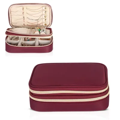 BSCI Factory Luxury Quilted PU Leather Zipper Closure Folded Jewelry Bag Travel Storage Handbag for Women Necklace Bracelet Ring