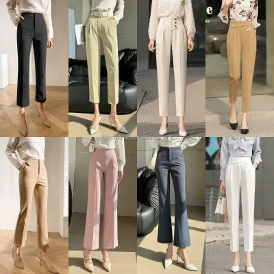 Women's High Waisted Solid Slim Fit Seven Quarter Pants New Casual Wide Leg Summer Pencil Suit Pants