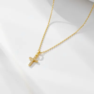 Classic CZ Zircon Cross Pendant 925 Sterling Silver Rhodium Plated Fine Jewelry Necklaces Women