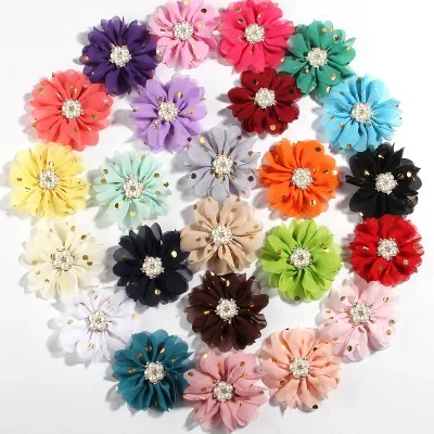 7.5cm Small Dot Chiffon Handmade Flower Rhinestone Pearl Flower DIY Wedding Dress Three-dimensional Flower