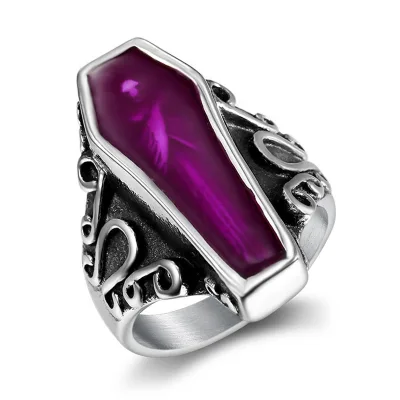 Gothic Vintage Skeleton Stainless Steel Colored Enamel Ancient Egyptian Vampire Mummy Coffin Finger Rings for Men
