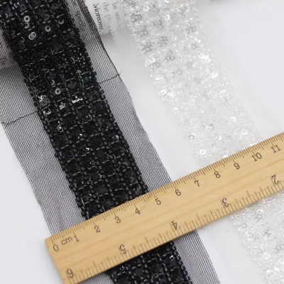 Black White Luxury Four Rows Square Shape Rice Beads Sequined Lace Trims Shoe Lattice Cap Accessories Necker Waist Seal Layering