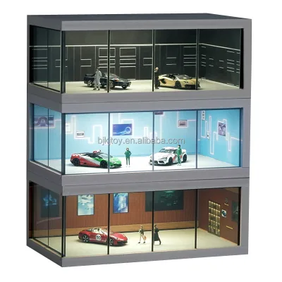 1/64 Simulation Car Model Showroom Garage Scene PVC Acrylic With Lights Parking Car Model Display Case