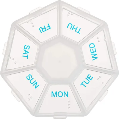 Heptagonal Shape 7 Compartments Pill Organizer Plastic Mini Decorative Pill Storage Box