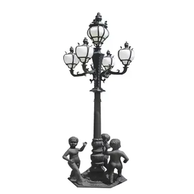 European Garden LED Lamp Poles High-End 3.5m Five Head Street Style Aluminum Frosting IP65 Electric Power Supply Hot Dip