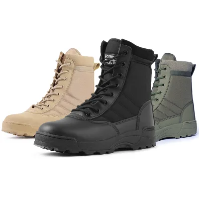 SWAT Mid-calf Tactical Boots Oxford Microfiber Upper Mesh Lining Rubber Sole Desert Outdoor Hiking Trekking Boots