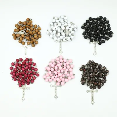 Natural Wood Bead Cross Prayer Rosary Necklace with Red Fragrance - Suitable for Both Men and Women As an Accessory