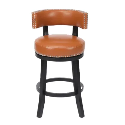 High End Bar Restaurant Dining Wood Chair Club High Stool Luxury Design Rubber Swivel Wooden Upholstery High Stools bar Chair