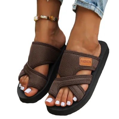 Fashion Trend Flat Slipper Summer Beach Slip Slide Sandals Soft Mesh Fabric slippers