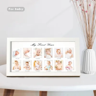 Eco-Friendly MDF Photo Frame for Baby's 12th Birthday Creative Multi-Grid Design for Home Use