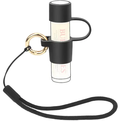 Chapstick Holder Key Chain, Silicone Lip Balm Holder with Cap Cover Sleeve Lip Sticker Holder Key Chain with Wrist Strap Lanyard
