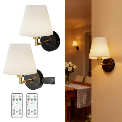 Set2 Wireless Rechargeable Wall Sconces Remote Controlled Detachable Easy Installation for Home Bedroom Decor Hot Sale Wholesale