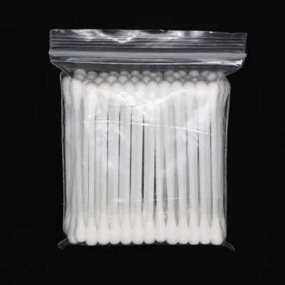 Portable Double Round Head Disposable Plastic Cotton Buds Soft Absorbent Tips with Dustproof Bag for Home Travel Use