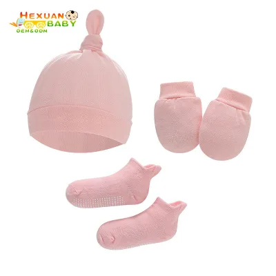 OEM Personalized Design Newborn Bundle Infant Hat and Mitten Knit Set Sublimation Baby Top Knot Hats