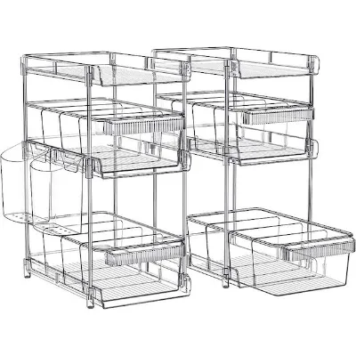 Bathroom Organizers 2 Sets 3 Tier Stackable Under Kitchen Sink Storage with 12 Dividers and 2 Cups Acrylic Pull Out Organizer