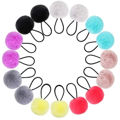 Hot Selling Pom Ties Weaving Bands Hair Rope Pom Ties Korean Tie Hair Rope Manufacturer in China Low Pom Mink Fur Ball