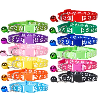Adjustable Premium Reflective Nylon Pet Collar with Quick Release Buckle Luxury Solid Pattern Bell Personalized for Cats Dogs