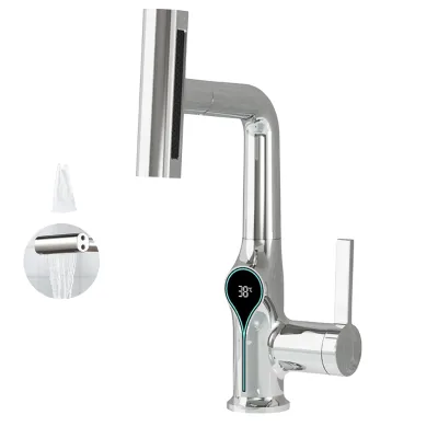 Chrome Modern Single Hole Multifunction 360 Degree Rotating Touch Sensor Zinc Alloy Faucet Mixer Digital LED Living Room Dining