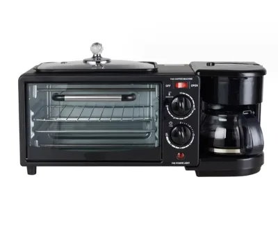 3 in 1 Breakfast Machine Multifunction Non-Stick Coating Household Plastic Coffee Maker Toaster Frying Pan and Electric Oven