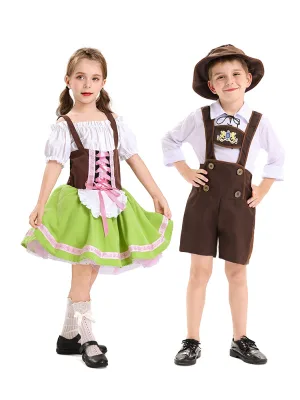 Kids Bavarian Traditional Costume German Munich Oktoberfest Outfit Boys Girls Dirndl & Beer Dress