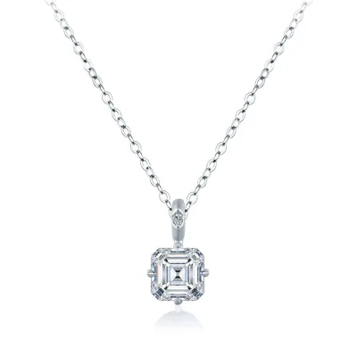 1CT Asscher Cut Moissanite Pendant Necklace 925 Sterling Silver Minimalist Jewelry for Women