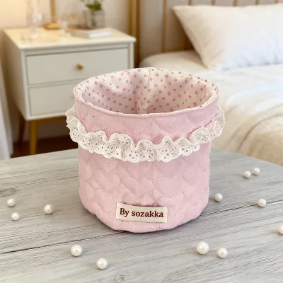 Quilted Cotton Fabric Simple Pattern Fashion Style Storage Basket Desktop Organizer Bin-Cylindrical Design
