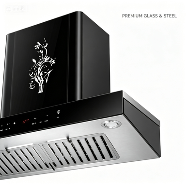 Black Glass T-Shape Range Hood, 60cm Hood with LED Touch Control, Baffle Filter, Powerful Suction Cooker Hood for Home