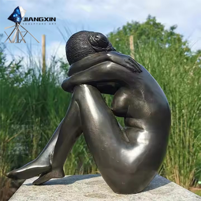 Handcast Bronze Contemplative Figure with Harmonious Curves for Botanical Gardens and Luxe Estates