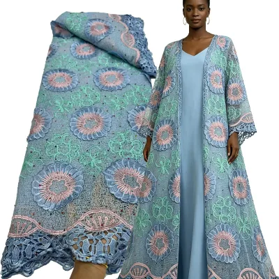 Wholesale Luxury 3D Flower Embroidery Guipure Rhinestone Lace Fabric for African Dresses