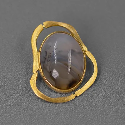 Elegant 925 Sterling Silver Jewelry Natural Agate Geometric Women Brooch