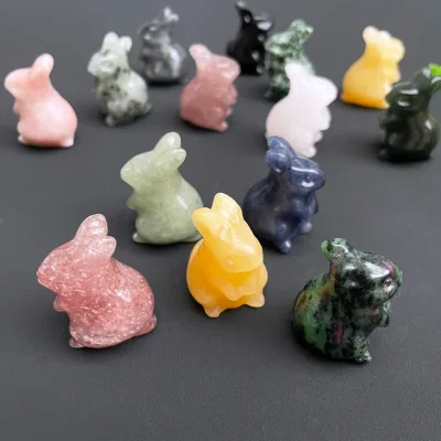 Wholesale Price 4cm Mixed Natural Gemstone Crystal Animal Rabbit Bunny Carving for Home Decor