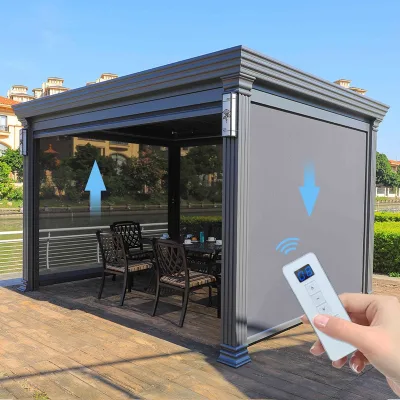 Sunroom Outdoor Electric Ecofriendly House Waterproof Aluminum Sunproof Gazebo Motorized Movable Louver Side Blinds Pergola