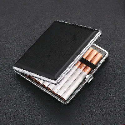 Stock Portable Vintage Leather Metal Cigarette case 100mm 20 Pcs Waterproof Custom logo Cigarette Metal Tobacco case Box