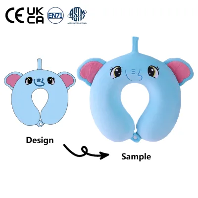 Animal Travel Neck Pillow Custom Plush Soft Animal U Shape Neck Pillow Elephant Design Animal Shape Memory Foam Neck Pillow