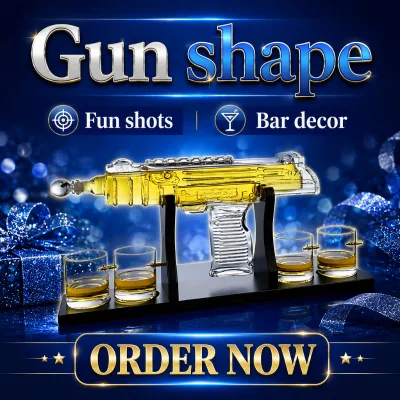 Premium Borosilicate Glass Whiskey Decanter Set UZI Submachine Gun Shaped 2 Crystal Glasses Display Stand Business Gifts Men Dad