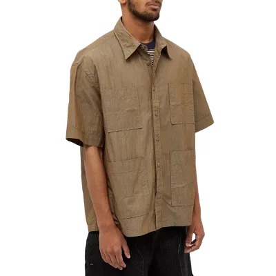 Cotton Nylon Men Custom Oversize Streetwear Utility Short Sleeve Button up Shirt Men