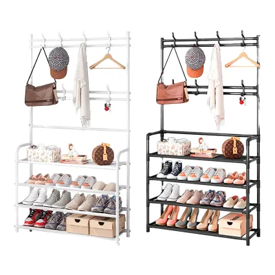 Multi-faceted Simple Floor Shoe Rack with Hat Rack Clothes Hangers for Living Room Storage for Bedroom Use