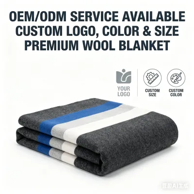 Large 64" X 88" Outdoor Camping Wool Blanket Heavyweight and Warm 70% Wool Blanket