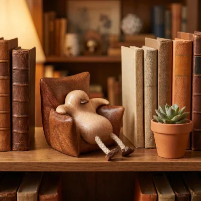 Beechwood Resting Duck Ornament Round Three-Dimensional Shape Solid Wood Desk Display in Stock