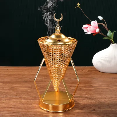 Middle Eastern Golden Iron Cut Carbon Fire Incense Burner Arabian African Home Furnishings for Weddings Holidays Religious