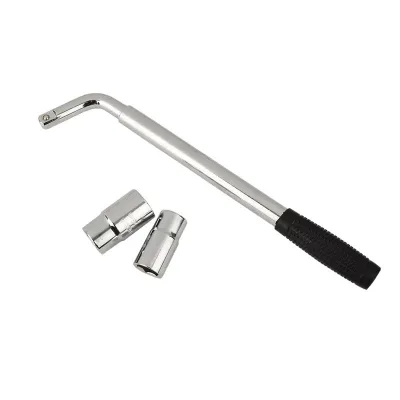 L Type Telescoping Lug Wrench, Wheel Wrench with Standard CR-V Sockets 17/19, 21/22mm for Car Wheel and Tyre Remove