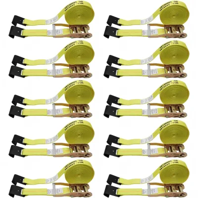 10-Pack 2" Ratchet Straps Flat Hooks, 10000 Lbs Break Strength