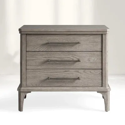 Rustic Oak Wood Nightstand 3 Drawers Metal Handles Vintage Bedside Cabinet Wooden Side End Table for Bedroom