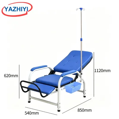 YAZHIYI White Frame Full Reclining Infusion Chair IV Stand Black Footrest Plastic Basket For Hospital Clinic Transfusion