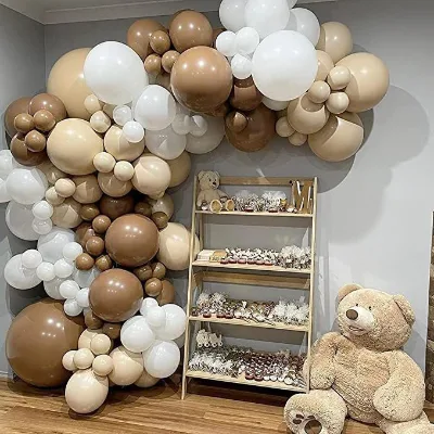 127pcs Retro Coffee Sand White Balloons Baby Bear Christening Birthday Party Baby Shower Supplies Backdrop Wedding Party Decor