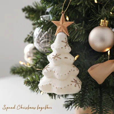 New Christmas Tree Hanging Ornament Star Flocking Powder Coated Plastic Pendant for Holiday Festival Christmas Decorations