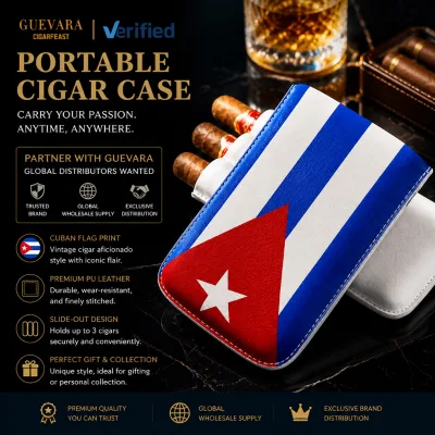 GUEVARA Cuban Flag Print Premium PU Leather Waterproof Portable Cigar Case Holds 3 Cigars Travel Accessories Wholesale Gift