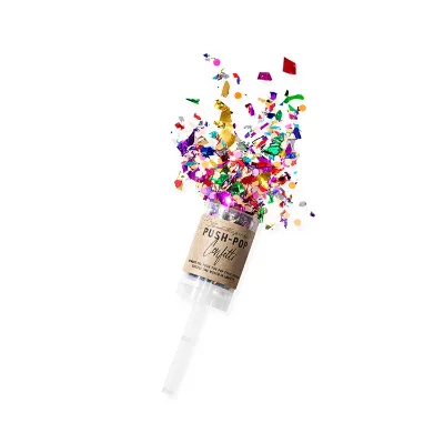 2026 Hot Selling in Stock Supply Party Colorful Metallic Confetti Push Popper Fire Resistant Non-Toxic Customizable