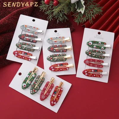 HotSelling Christmas Duckbill Hair Clips Santa Claus Gift Elk Decor NoTrace Side Barrettes Hair Accessories for Women Girls