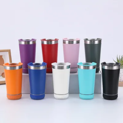 16oz Custom Bluetooth Beer Cup Stainless Steel Travel Mug Outdoor Direct Drinking USB Charging Bluetooth Speaker Tumbler
